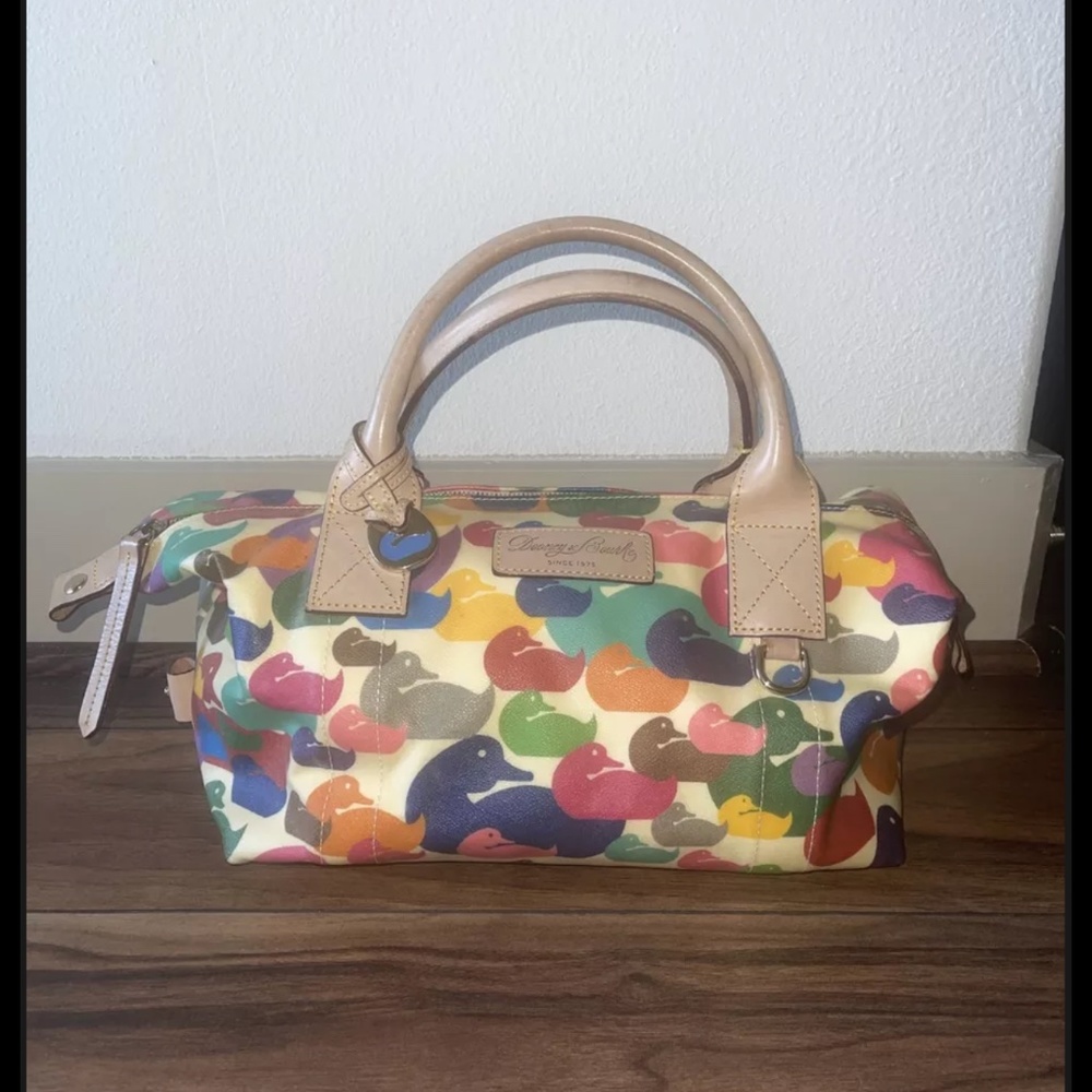 Dooney & Bourke Wonder Ducks canvas medium satchel duffle bag.